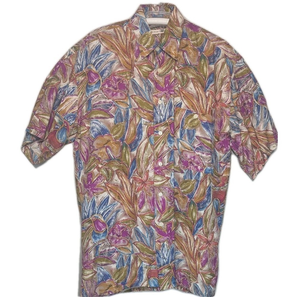 Burma Bibas Men's Shirt‎ Size M  Multicolor Hawaiian Travel Vacation Rn 131b5
